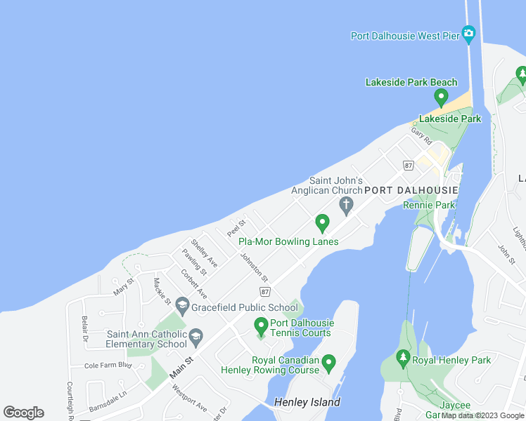map of restaurants, bars, coffee shops, grocery stores, and more near 60 Christie Street in St. Catharines