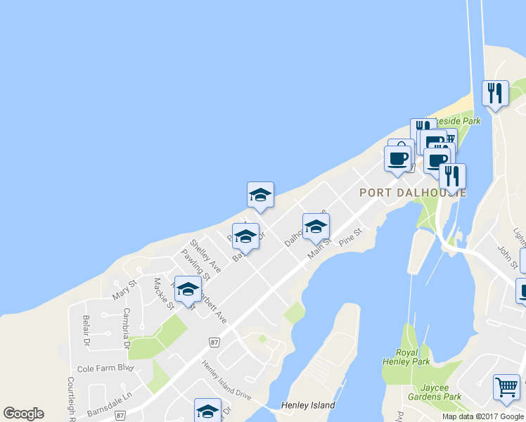 map of restaurants, bars, coffee shops, grocery stores, and more near 60 Christie Street in St. Catharines