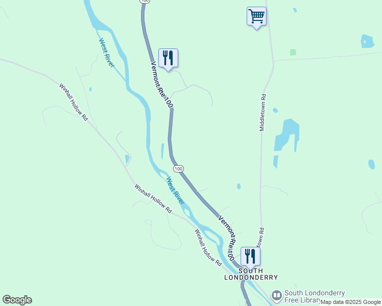 map of restaurants, bars, coffee shops, grocery stores, and more near 3648 Vermont 100 in Londonderry