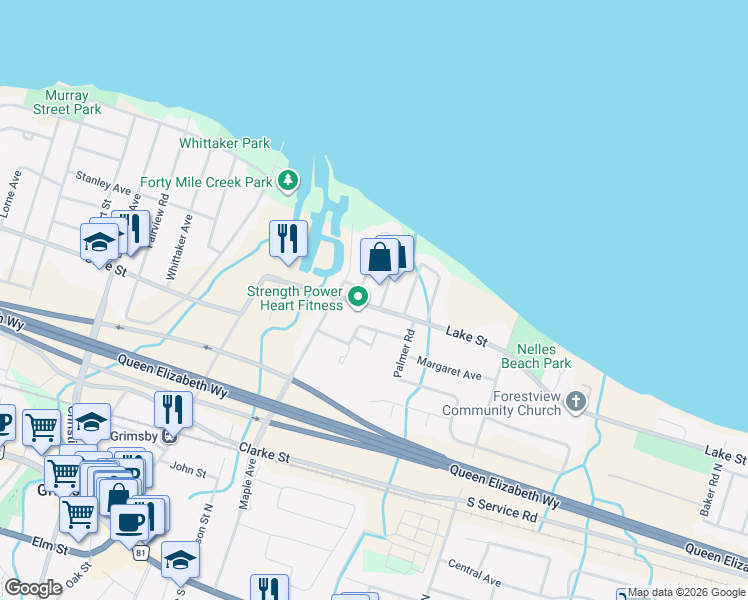 map of restaurants, bars, coffee shops, grocery stores, and more near 1 Stone Gate Drive in Grimsby