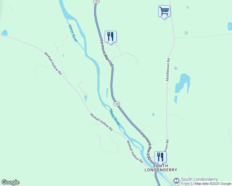 map of restaurants, bars, coffee shops, grocery stores, and more near 3648 Vermont 100 in Londonderry