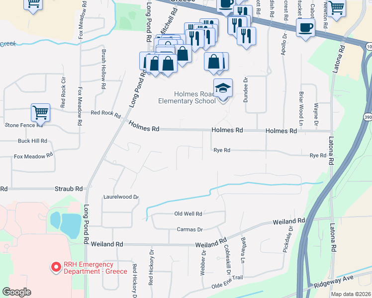 map of restaurants, bars, coffee shops, grocery stores, and more near 14 Silver Ridge Drive in Rochester