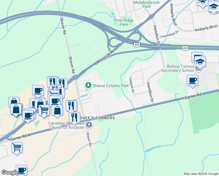map of restaurants, bars, coffee shops, grocery stores, and more near 127 Liddycoat Lane in Hamilton