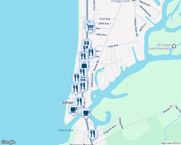 map of restaurants, bars, coffee shops, grocery stores, and more near 232 Vienna Road in Blossvale