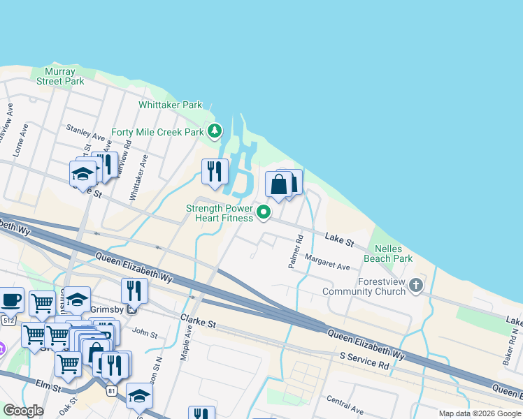 map of restaurants, bars, coffee shops, grocery stores, and more near 1 Stone Gate Drive in Grimsby