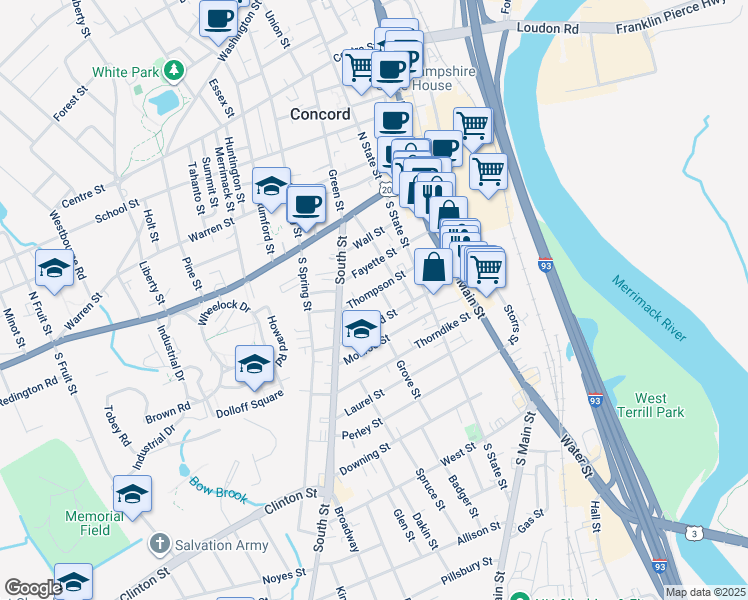 map of restaurants, bars, coffee shops, grocery stores, and more near 40-42 Concord Street in Concord