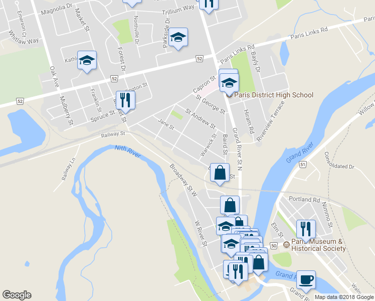 map of restaurants, bars, coffee shops, grocery stores, and more near 41 Banfield Street in Brant