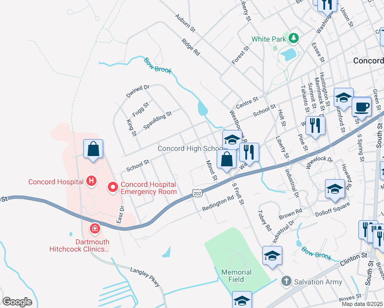 map of restaurants, bars, coffee shops, grocery stores, and more near 4 Hillside Road in Concord