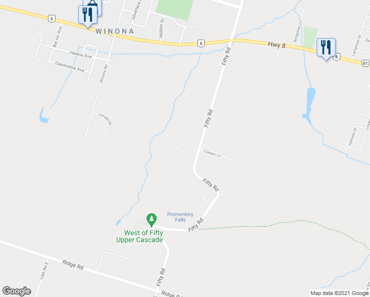 map of restaurants, bars, coffee shops, grocery stores, and more near 10 Concession Road in Hamilton