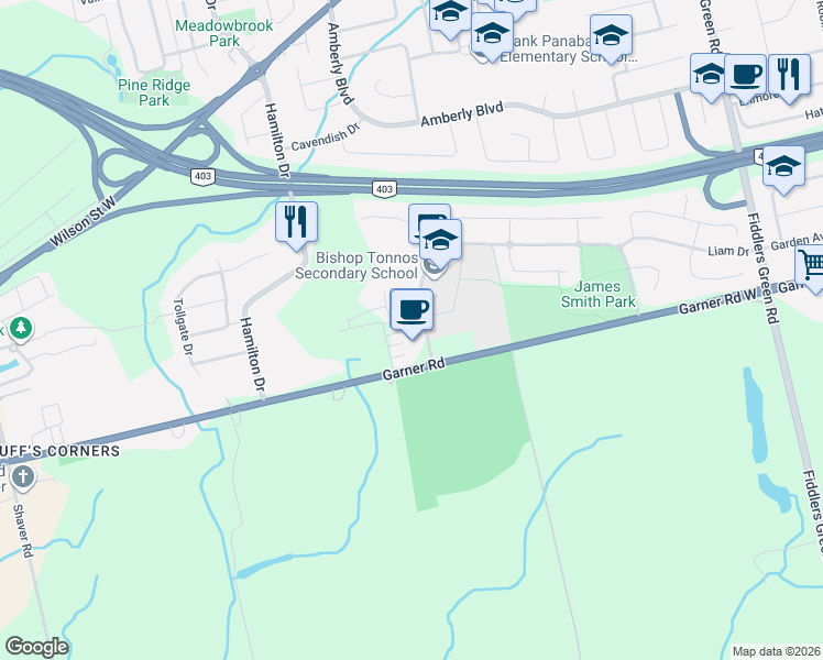 map of restaurants, bars, coffee shops, grocery stores, and more near in Hamilton