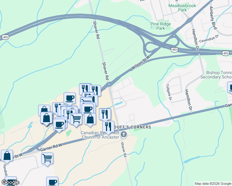 map of restaurants, bars, coffee shops, grocery stores, and more near 16 Myers Lane in Hamilton