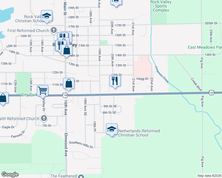 map of restaurants, bars, coffee shops, grocery stores, and more near 1966-1998 310th St in Rock Valley
