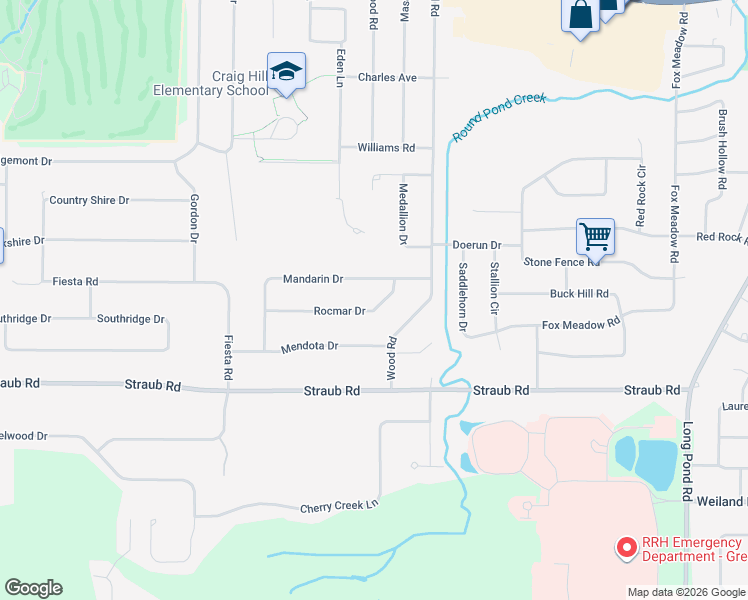 map of restaurants, bars, coffee shops, grocery stores, and more near 109 Rocmar Drive in Rochester