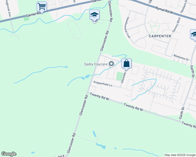 map of restaurants, bars, coffee shops, grocery stores, and more near 35 Kopperfield Lane in Hamilton
