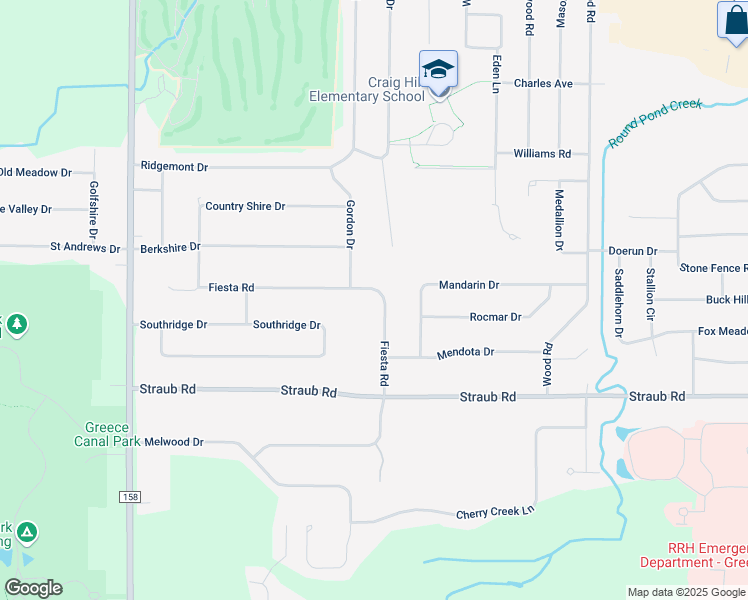 map of restaurants, bars, coffee shops, grocery stores, and more near 97 Fiesta Road in Rochester
