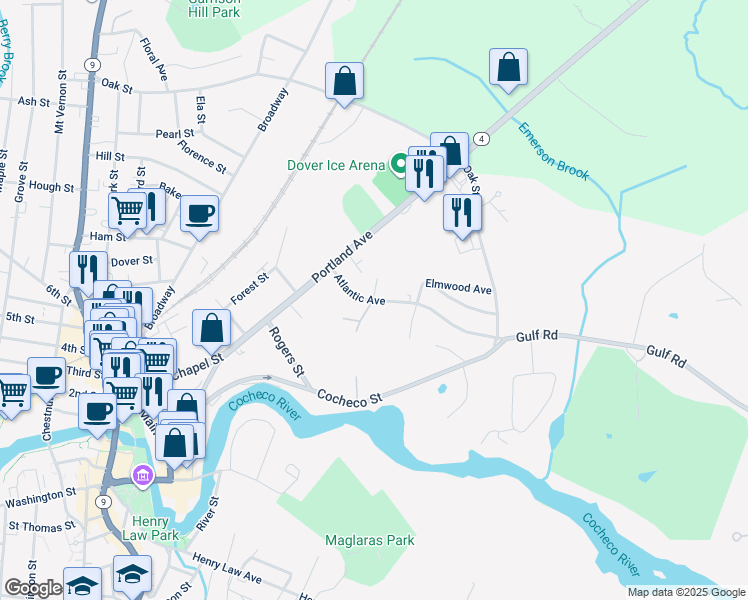 map of restaurants, bars, coffee shops, grocery stores, and more near 16 Magnolia Drive in Dover