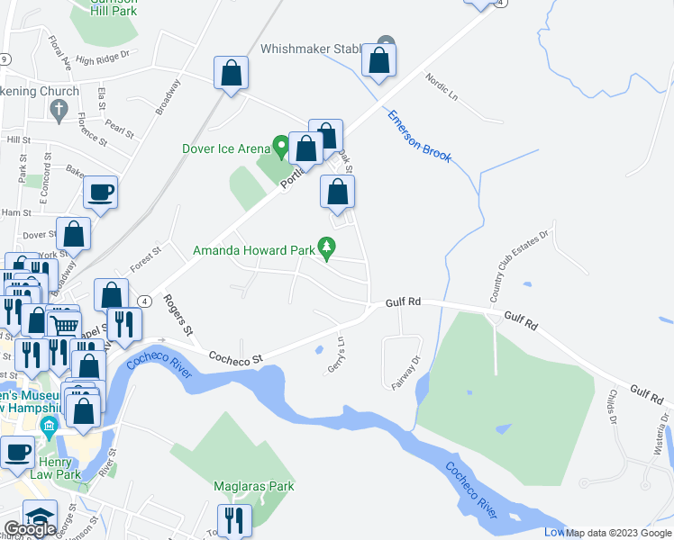 map of restaurants, bars, coffee shops, grocery stores, and more near 4 Fairview Avenue in Dover