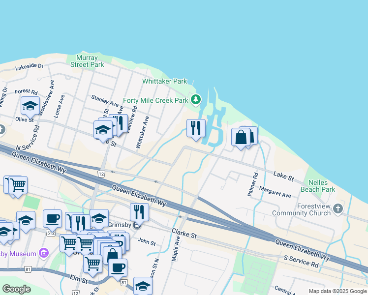 map of restaurants, bars, coffee shops, grocery stores, and more near in Grimsby
