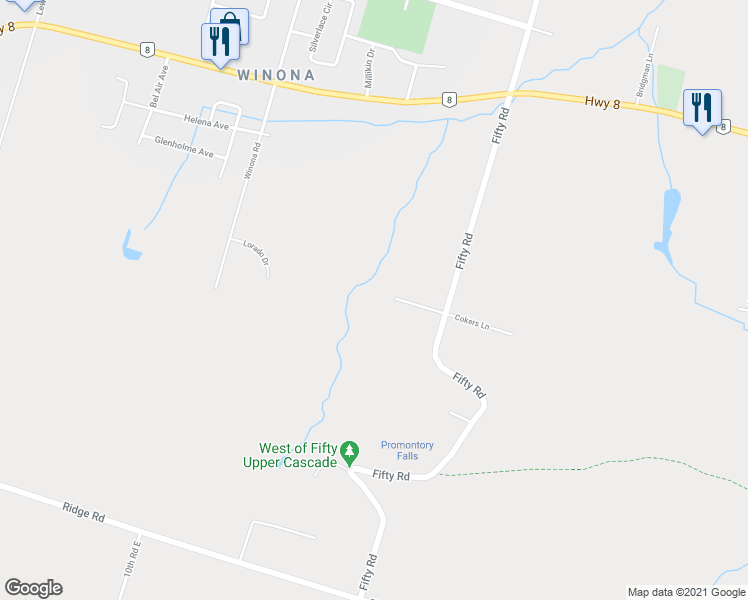 map of restaurants, bars, coffee shops, grocery stores, and more near 10 Concession Road in Hamilton