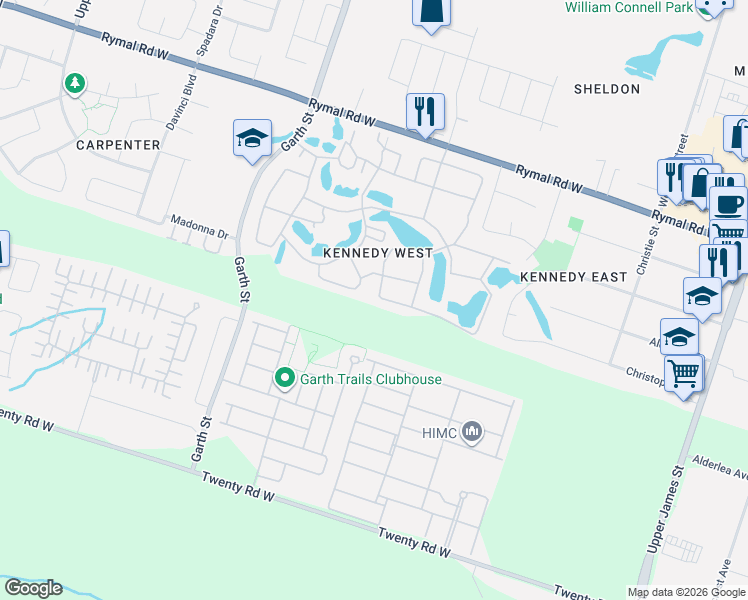 map of restaurants, bars, coffee shops, grocery stores, and more near 41 Sister Kern Terrace in Hamilton