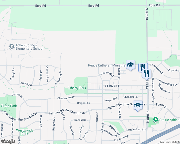 map of restaurants, bars, coffee shops, grocery stores, and more near 1380 Old Ironsides Way in Sun Prairie