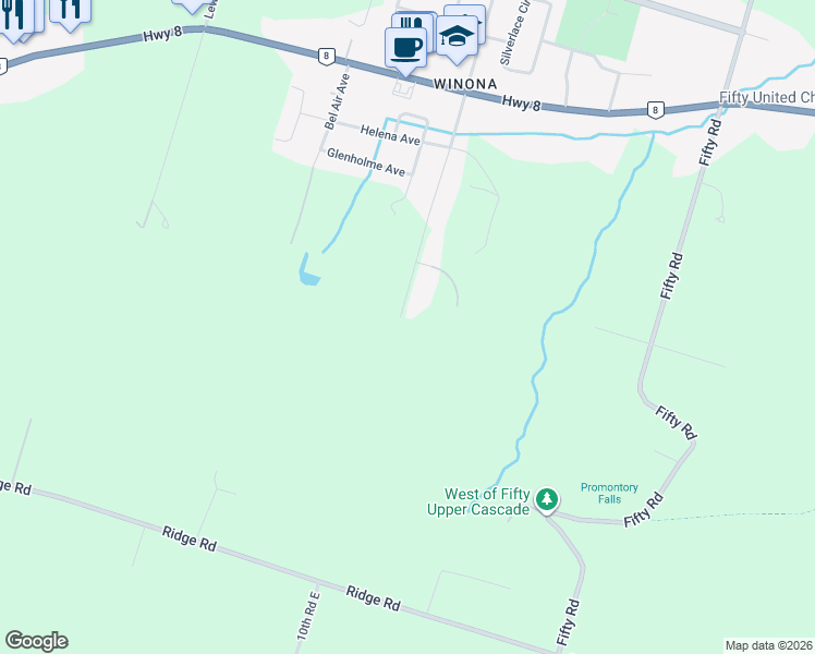 map of restaurants, bars, coffee shops, grocery stores, and more near 146 Winona Road in Hamilton