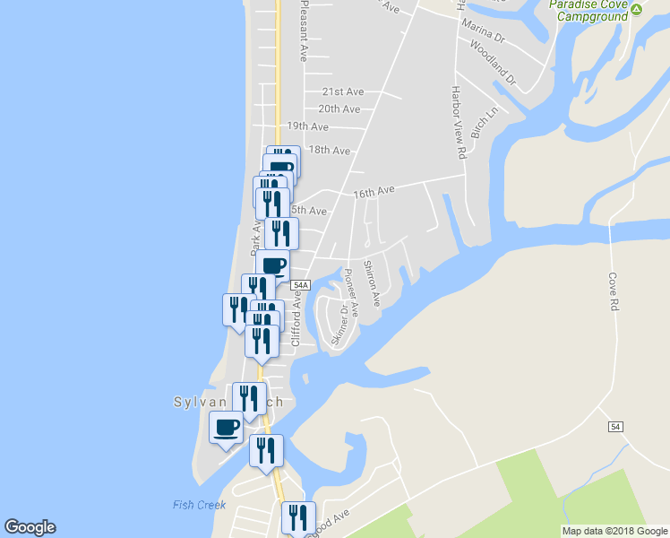 map of restaurants, bars, coffee shops, grocery stores, and more near 400 Kenwood Avenue in Sylvan Beach