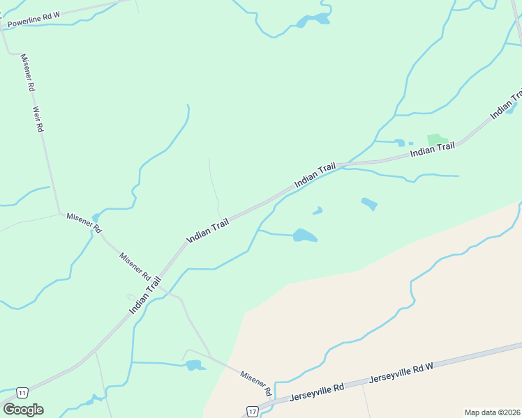 map of restaurants, bars, coffee shops, grocery stores, and more near 3612 Indian Trail in Brantford