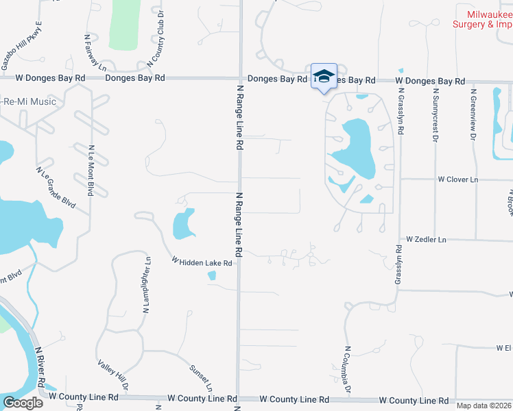 map of restaurants, bars, coffee shops, grocery stores, and more near 10060 North Range Line Road in Mequon
