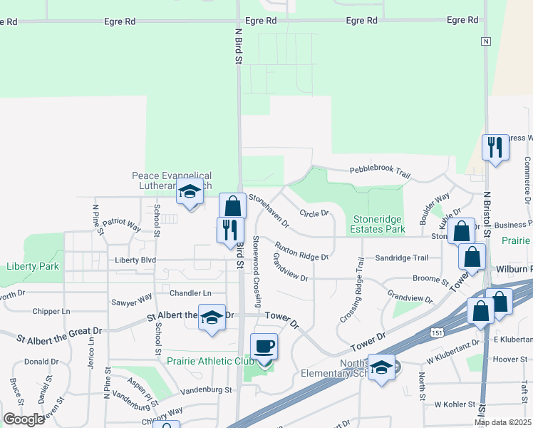 map of restaurants, bars, coffee shops, grocery stores, and more near 1285 Stonewood Crossing in Sun Prairie