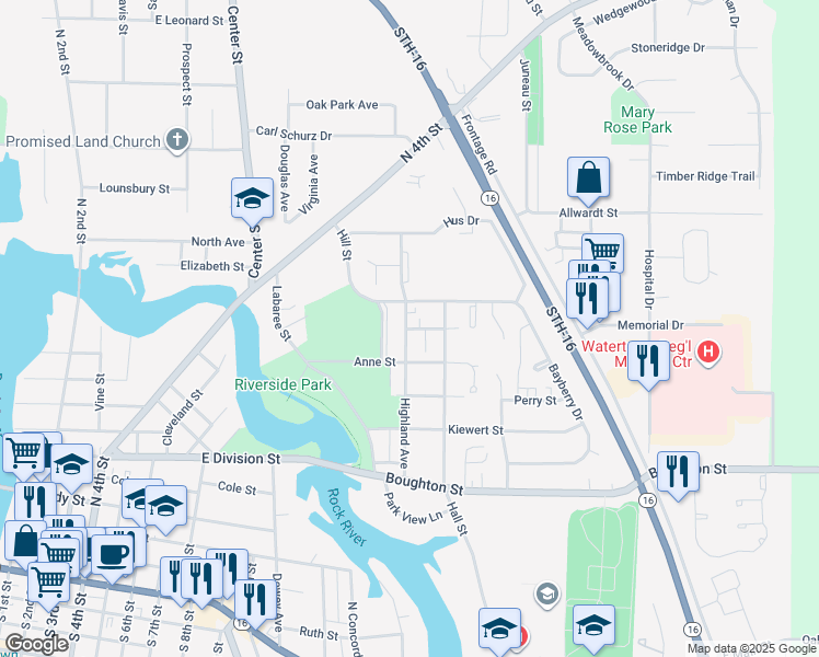 map of restaurants, bars, coffee shops, grocery stores, and more near 1002 Pleasant Street in Watertown