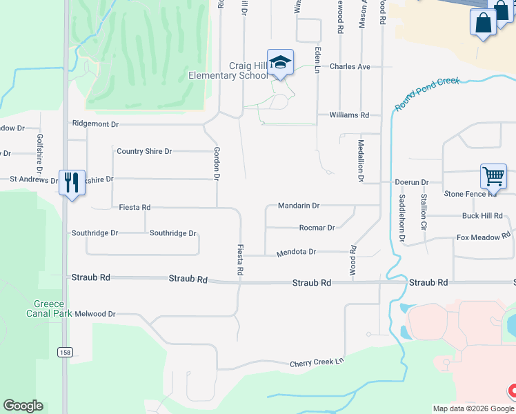 map of restaurants, bars, coffee shops, grocery stores, and more near 85 Mandarin Drive in Rochester