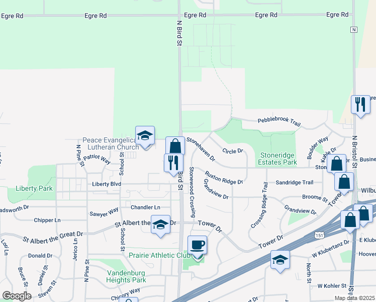 map of restaurants, bars, coffee shops, grocery stores, and more near 1285 Stonewood Crossing in Sun Prairie
