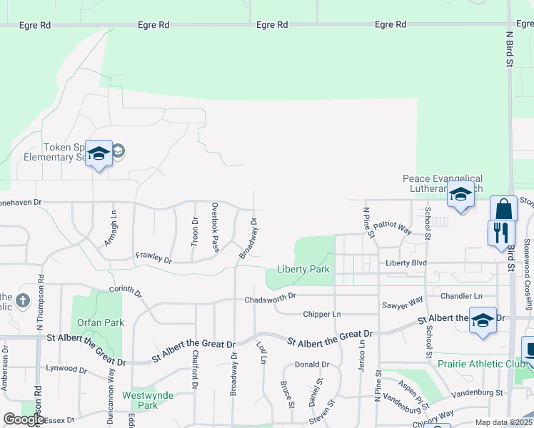 map of restaurants, bars, coffee shops, grocery stores, and more near 1611 Stonehaven Drive in Sun Prairie