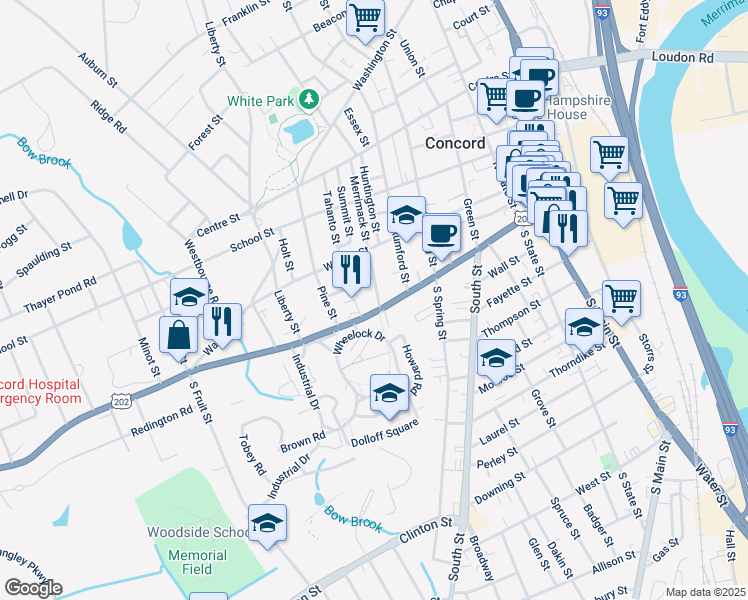 map of restaurants, bars, coffee shops, grocery stores, and more near 3 Orchard Street in Concord