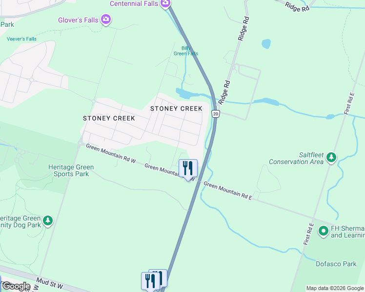 map of restaurants, bars, coffee shops, grocery stores, and more near 94 Crafter Crescent in Hamilton