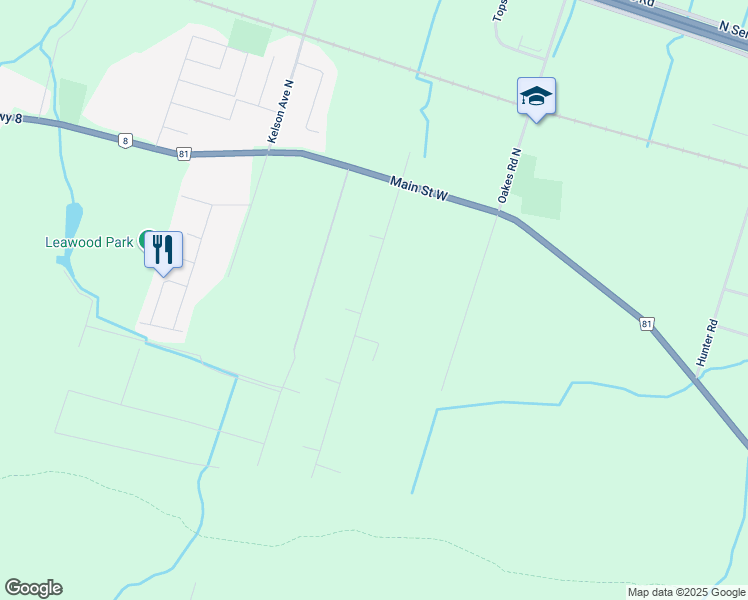 map of restaurants, bars, coffee shops, grocery stores, and more near 35 Cline Mountain Road South in Grimsby