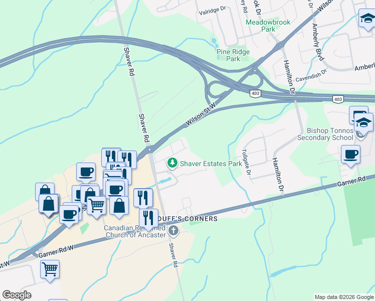 map of restaurants, bars, coffee shops, grocery stores, and more near 84 Myers Lane in Hamilton