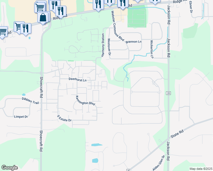map of restaurants, bars, coffee shops, grocery stores, and more near 1018 Summitville Drive in Webster