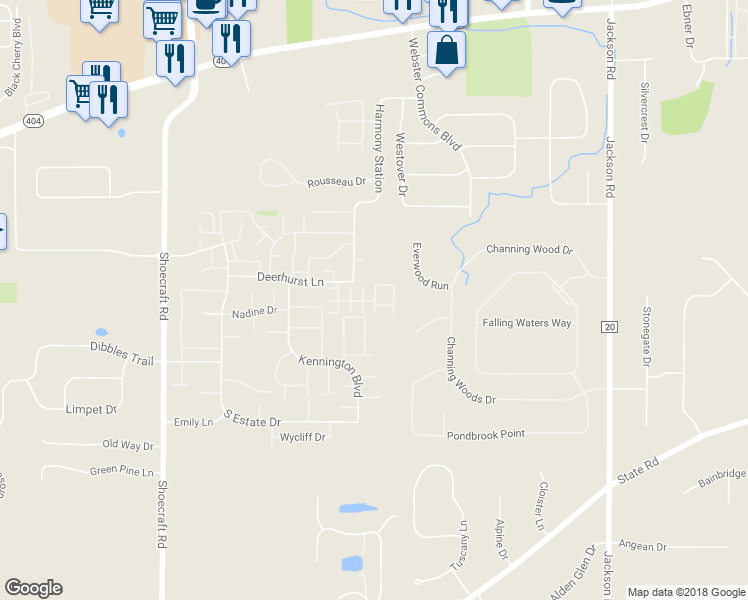 map of restaurants, bars, coffee shops, grocery stores, and more near 1107 Summitville Drive in Webster
