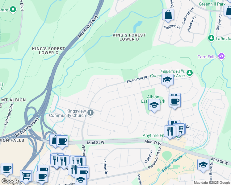 map of restaurants, bars, coffee shops, grocery stores, and more near 7 Astra Street in Hamilton