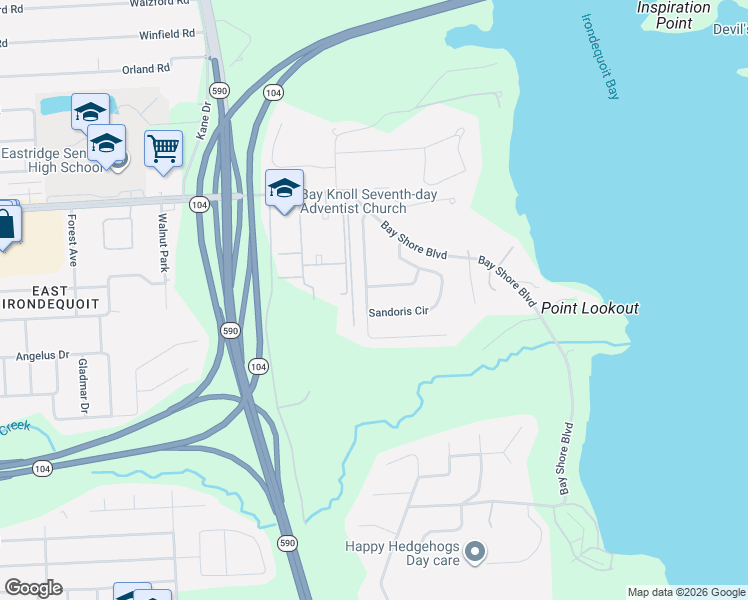 map of restaurants, bars, coffee shops, grocery stores, and more near 271 Sandoris Circle in Rochester