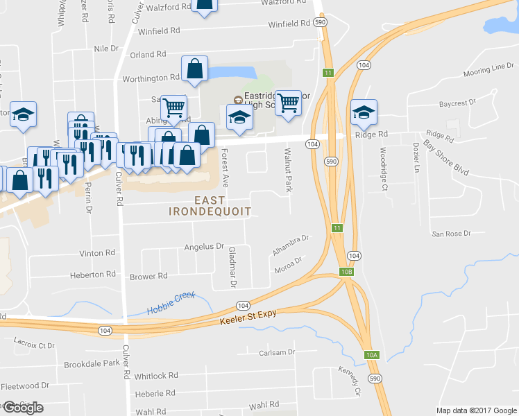 map of restaurants, bars, coffee shops, grocery stores, and more near 349 Ransford Avenue in Rochester