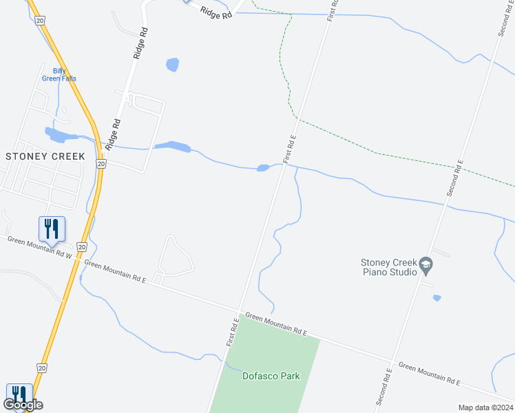 map of restaurants, bars, coffee shops, grocery stores, and more near 411 First Road East in Hamilton