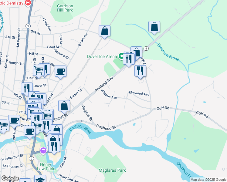 map of restaurants, bars, coffee shops, grocery stores, and more near 16 Magnolia Drive in Dover