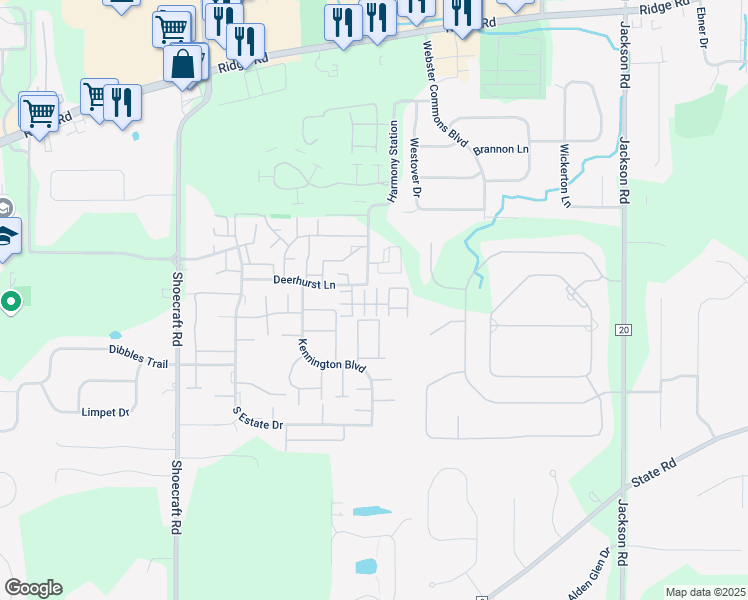 map of restaurants, bars, coffee shops, grocery stores, and more near 943 Summitville Drive in Webster