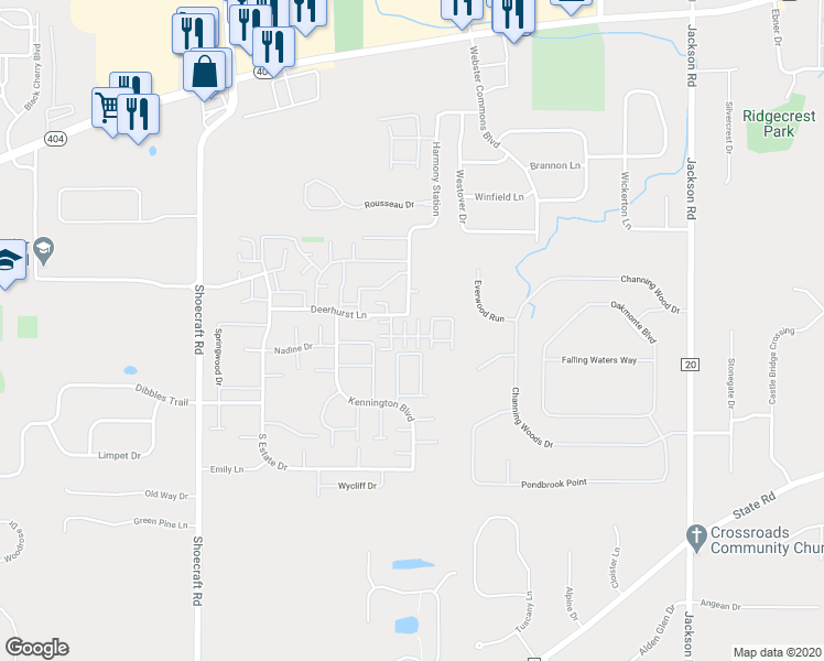 map of restaurants, bars, coffee shops, grocery stores, and more near 966 Summitville Drive in Webster