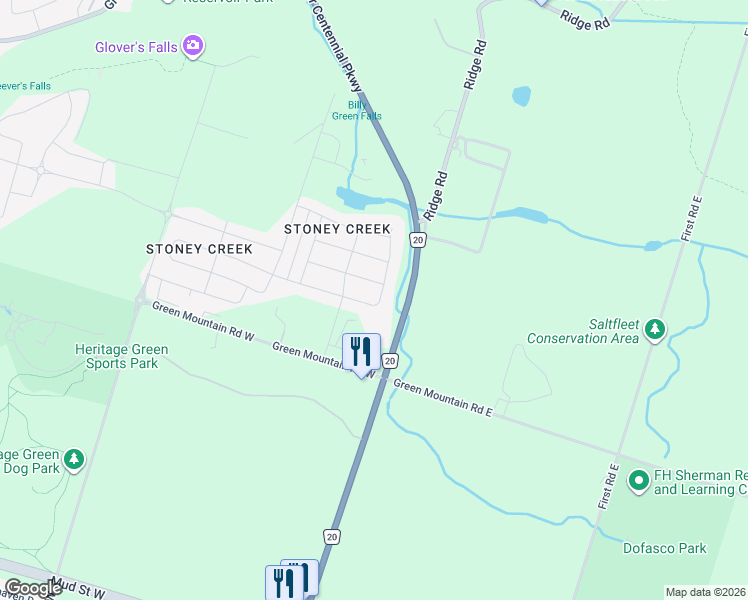 map of restaurants, bars, coffee shops, grocery stores, and more near 125 Crafter Crescent in Hamilton
