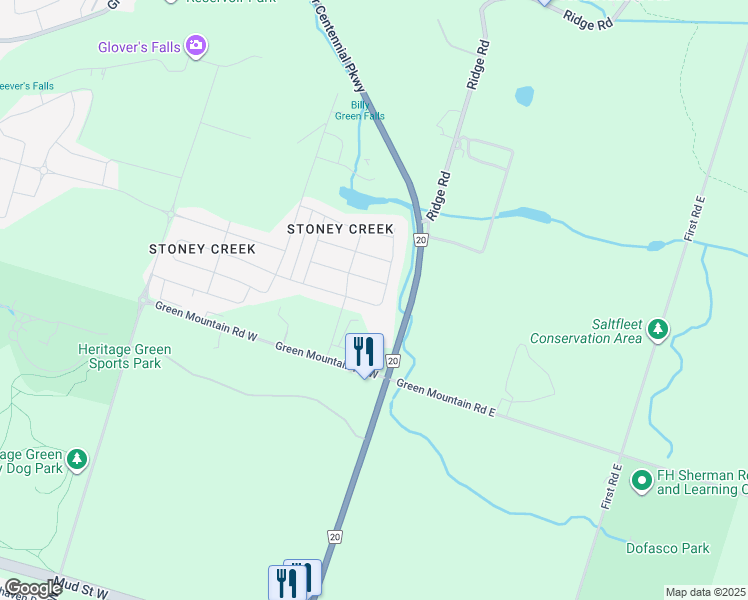 map of restaurants, bars, coffee shops, grocery stores, and more near 121 Crafter Crescent in Hamilton