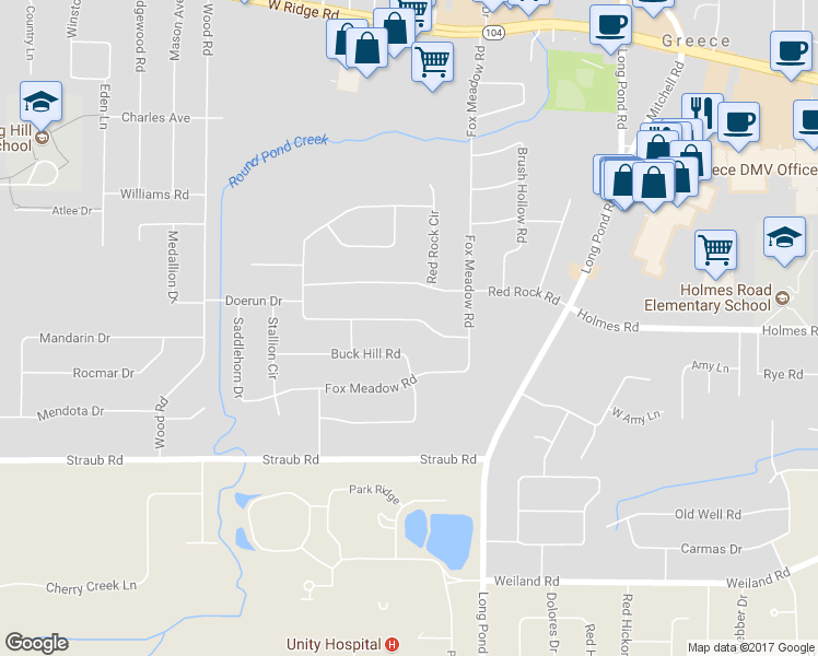 map of restaurants, bars, coffee shops, grocery stores, and more near 89 Stone Fence Road in Rochester